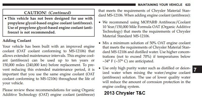 Correct Coolant For 2015 Model? | The Chrysler Minivan Fan Club Forums