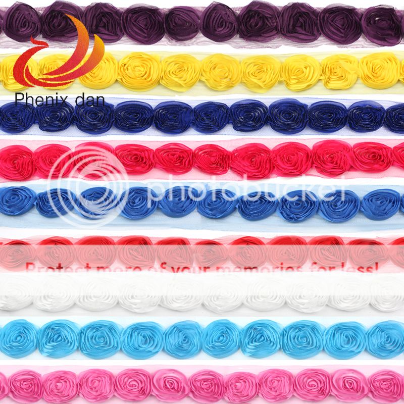 1yard 2 75" 3D Rosette Flower Lace Fabric on Polyester Mesh Rose 13 Flowers Yard